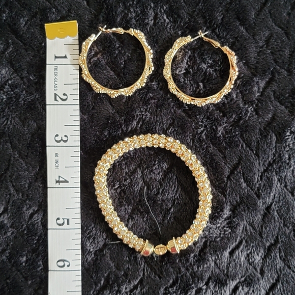 Monet Gold Tone Sparkle Crystal Bracelet and Hoop Earrings - Picture 5 of 5
